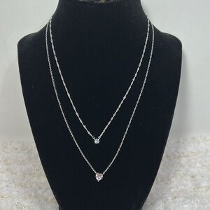 Fine Silver Plated Cubic Zirconia Layered Heart Solitaire‎ Necklace Set